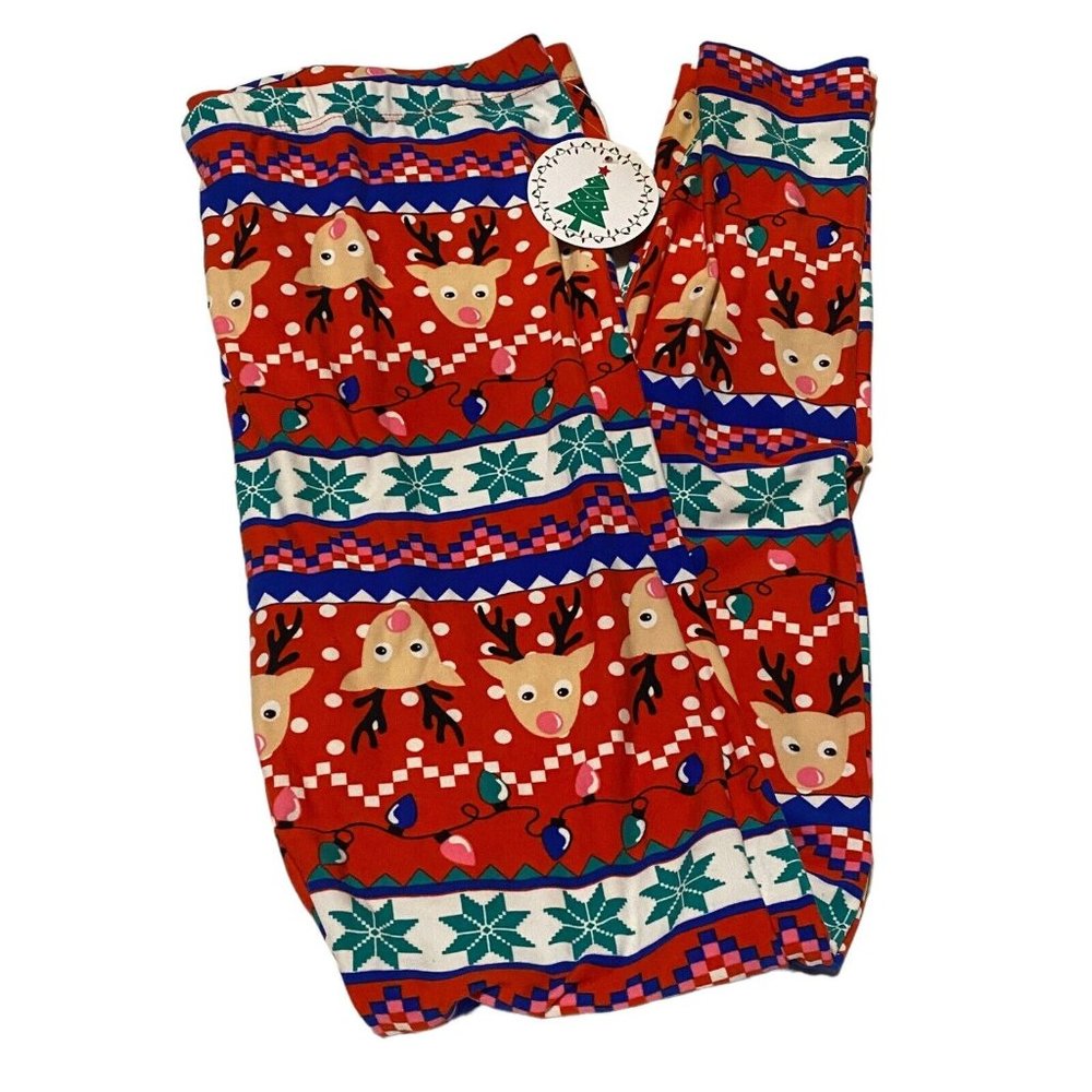 Holiday Christmas Leggings Womens 1X Reindeer Lights Snowflakes